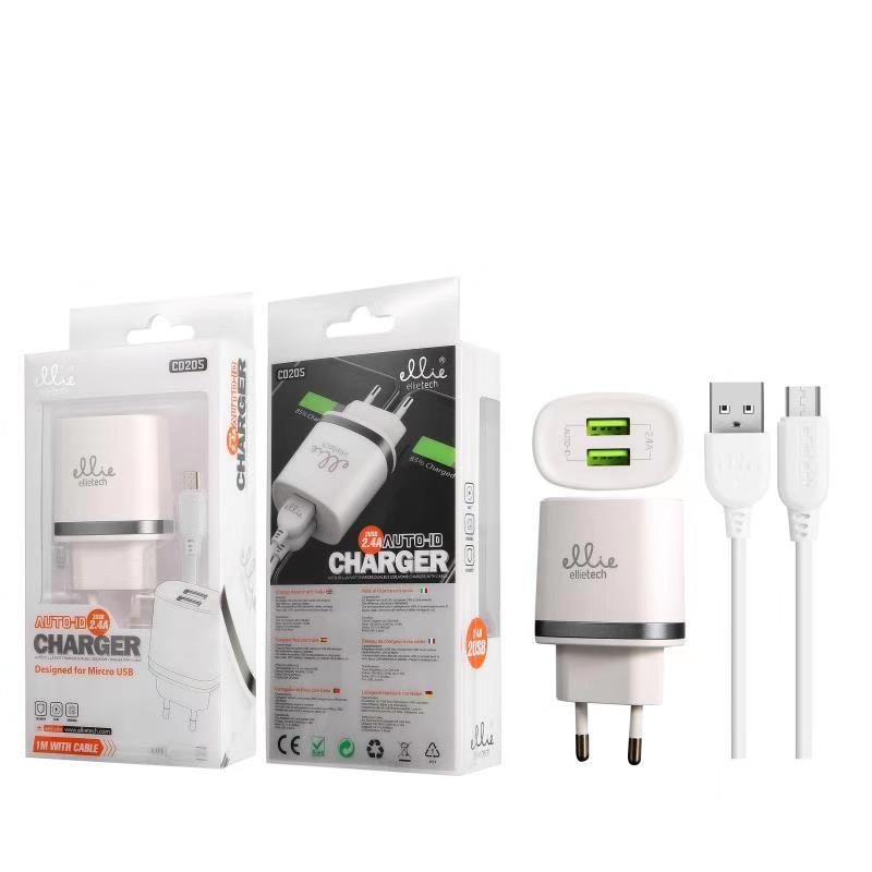 Ellietech CD205 Cargador para Micro USB 2 USB 2.4A Blanco