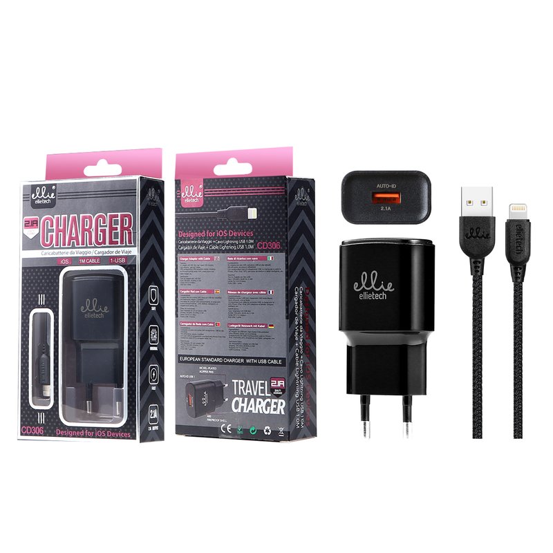 Ellietech CD306 Cargador de Casa con Cable Lightning 1USB 1M