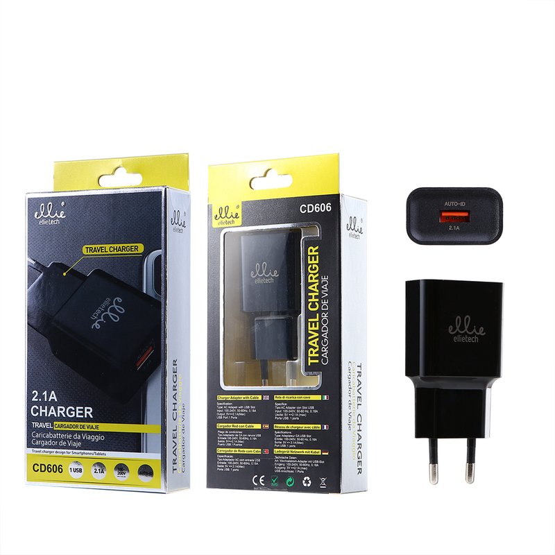 Ellietech CD606 Cargador de Casa sin Cable 1USB 2.1A Negro