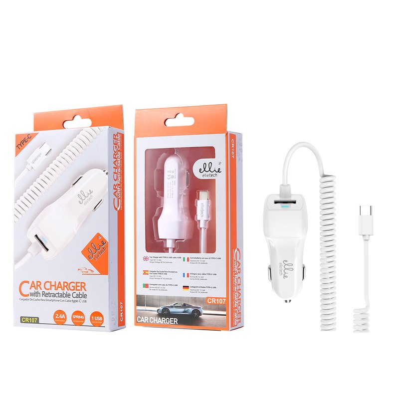 Ellietech CR107 Cargador del Coche para TIPO C USB 2.4A 1USB