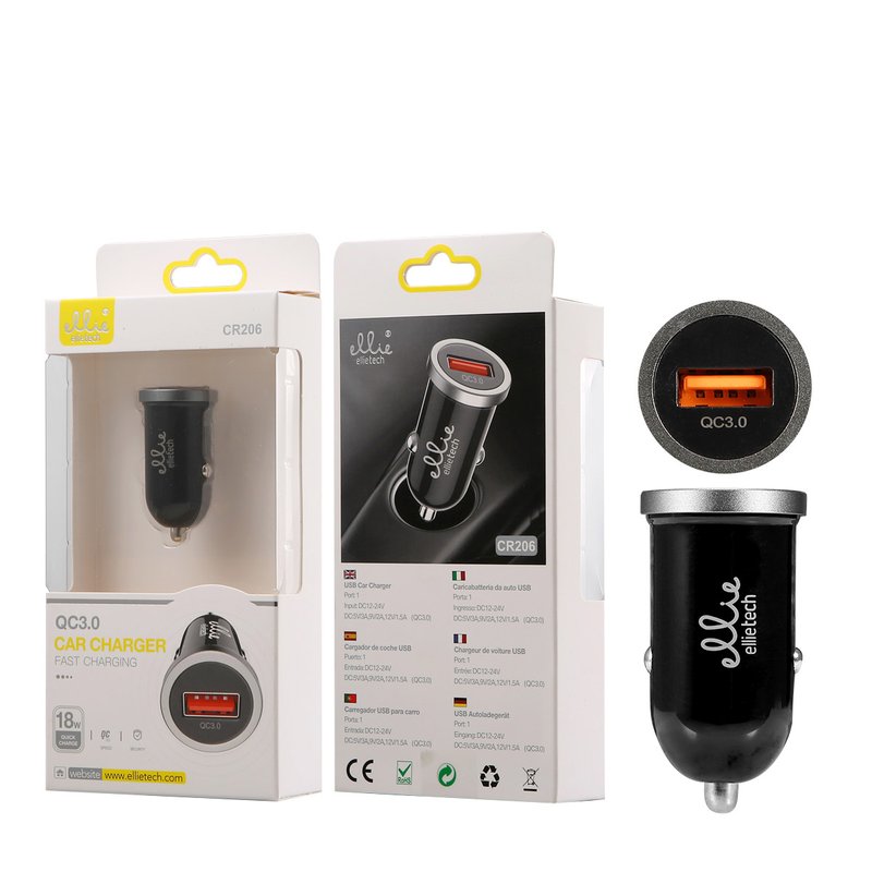 Ellietech CR206 Cargador de Coche USB Puerto 1 QC3.0 SIN CABLE