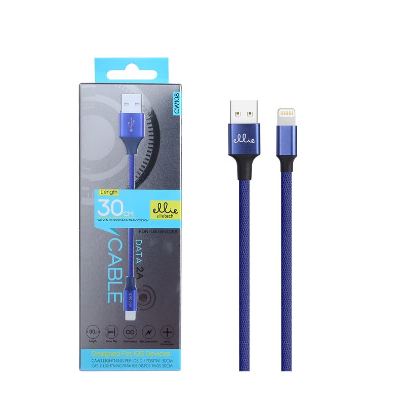 Ellietech CW108 Cable de Dato Para iPhone 7/ 8/ X/ XR/ Xs Max 30CM