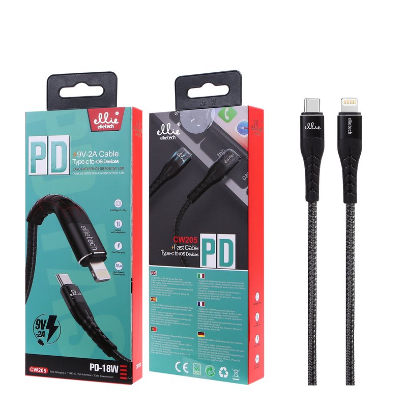 Ellietech CW205 Cable Tipo C a iOS Dispositivo 9V 2A 1M