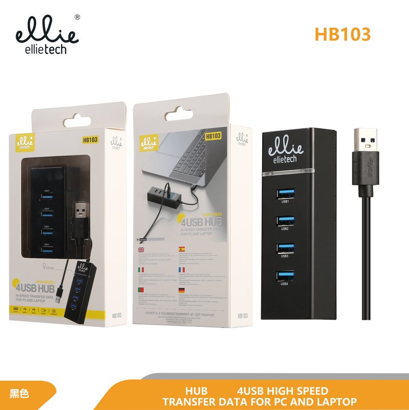 Ellietech HB103 3.0 HUB 4-Puerto USB con LED Negro
