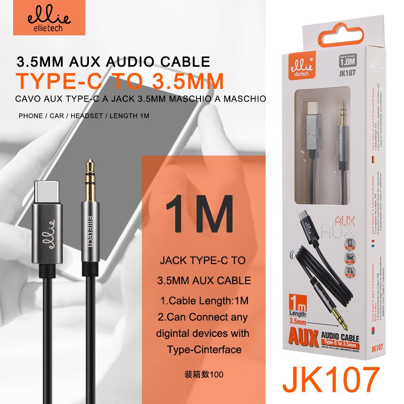 Ellietech JK107 Cable Audio Tipo C a Jack 3.5MM 1M