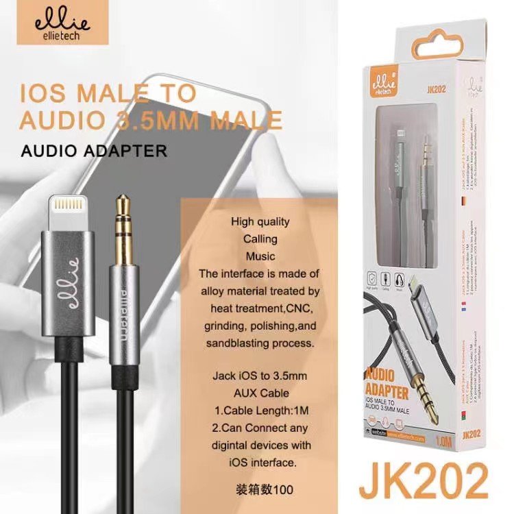 Ellietech JK202 Cable Audio Jack 3.5mm a iOS 1.0M