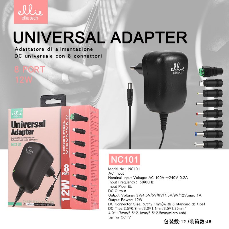 Ellietech NC101 Cargador Universal 12W 8Clavijas
