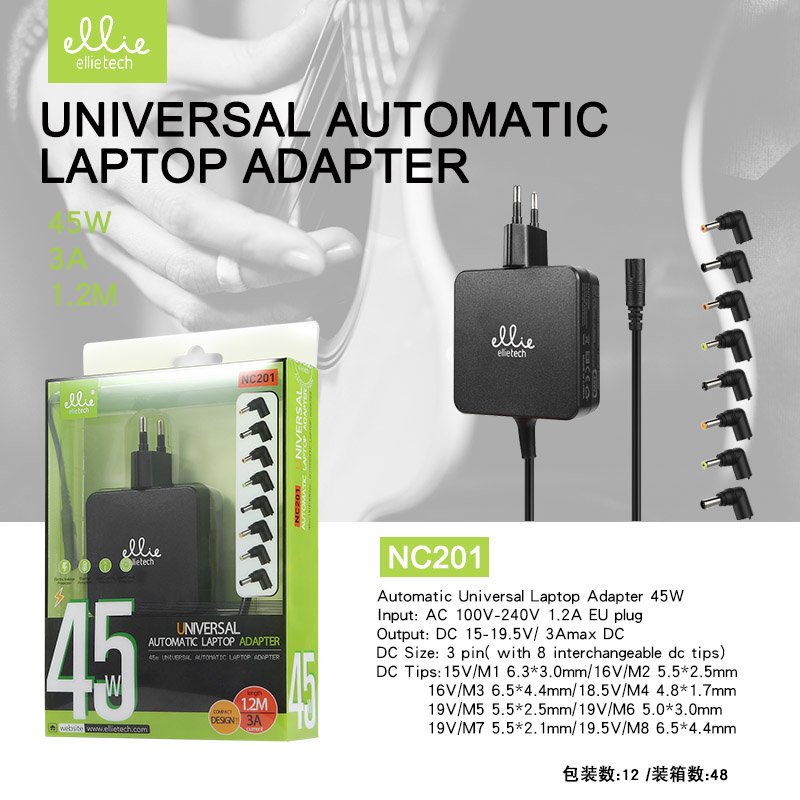 Ellietech NC201 Universal Alimentador Automatico 45W 3A 8Clavijas