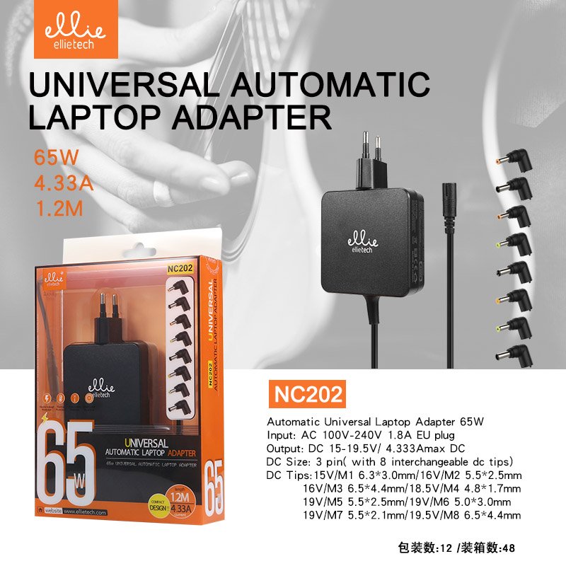 Ellietech NC202  Universal Alimentador Automatico 65W, 4.33A,8Clavijas