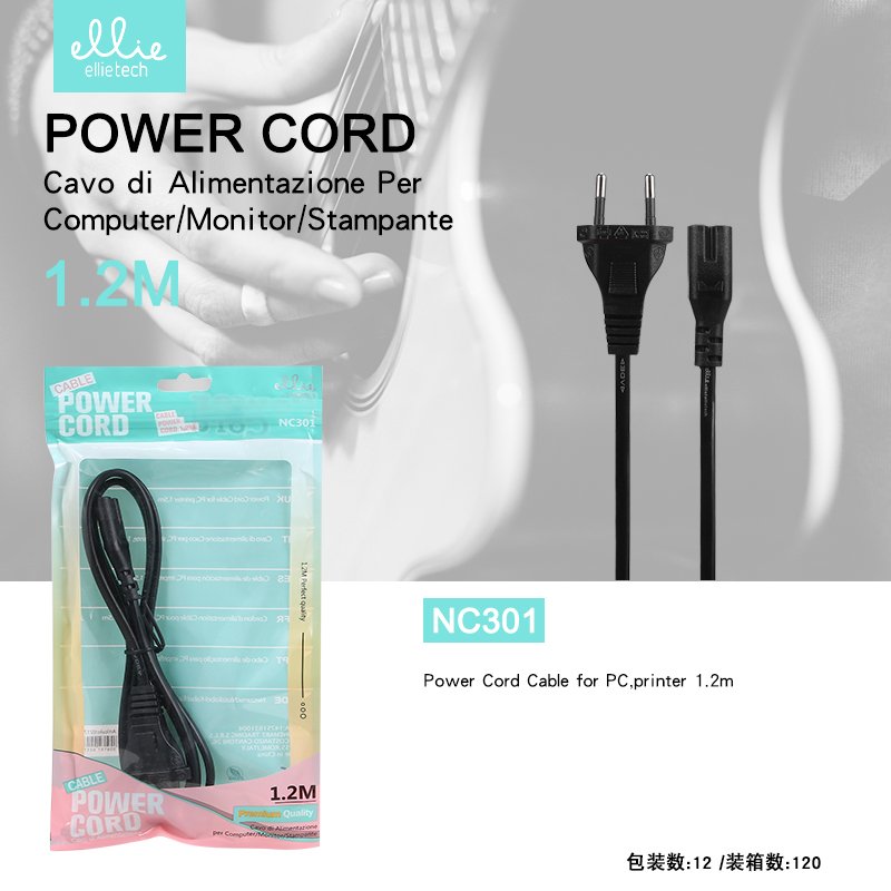 Ellietech NC301 Cable de Alimentacion para Ordenador/ Monitor/ Impresora 1.2M