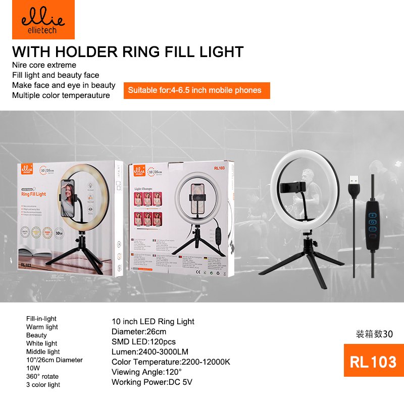 Ellietech RL103 Aro de Luz 26CM CON TRIPO PEQUENITO