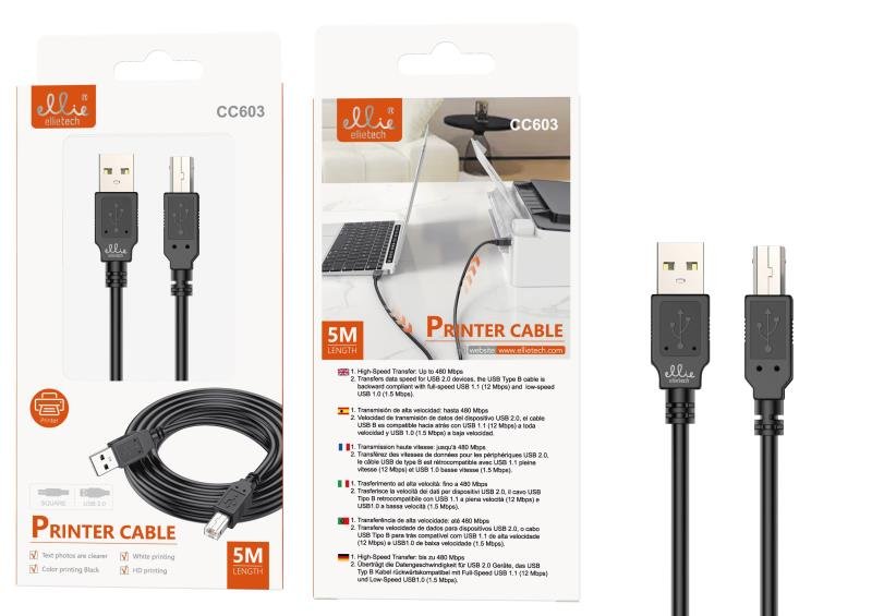 Ellietech CC603 Cable de Impresora USB Tipo-B 5M