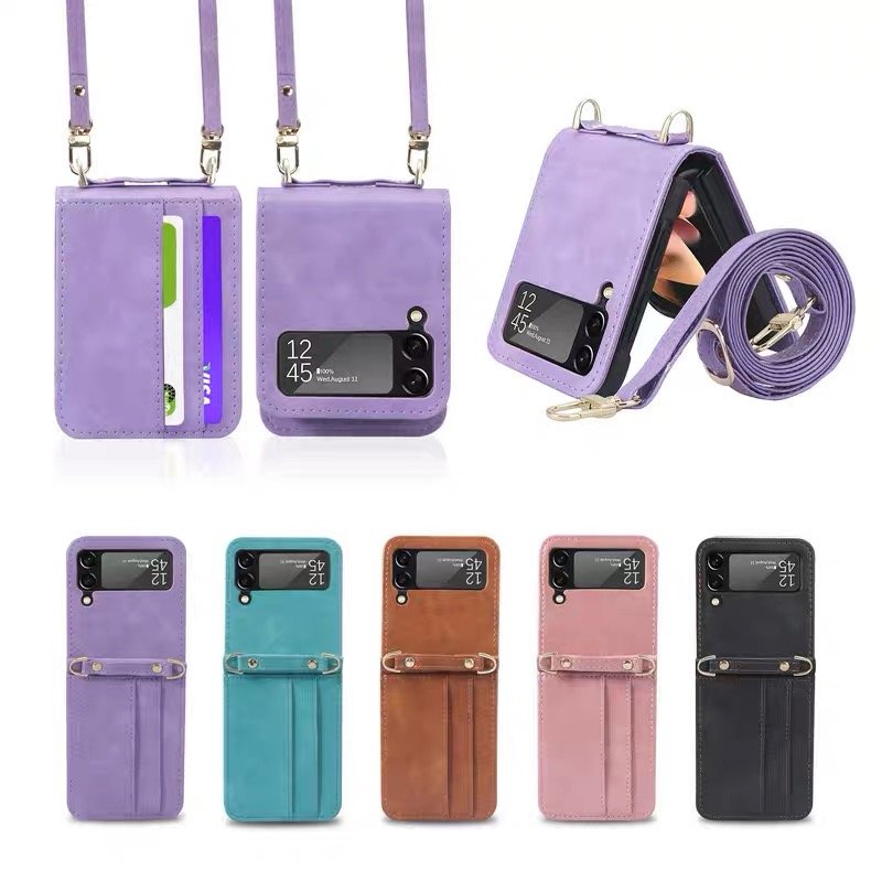 Funda de Piel con Cuerda y Tarjetero Para Samsung Z Flip 6 / Z Flip 7 FE