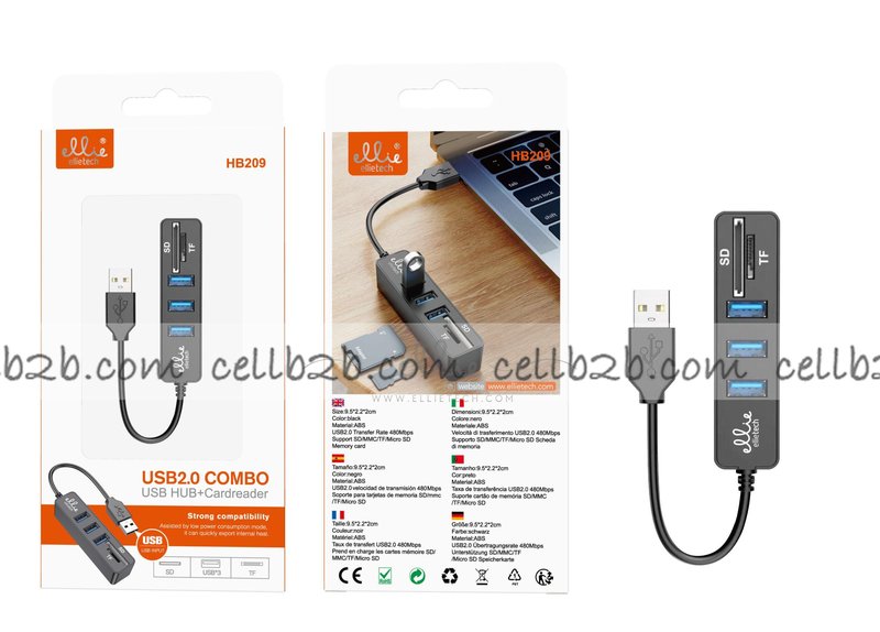 Ellietech HB209 Multipuerto USB 2.0 *3 + Lector de Tarjeta