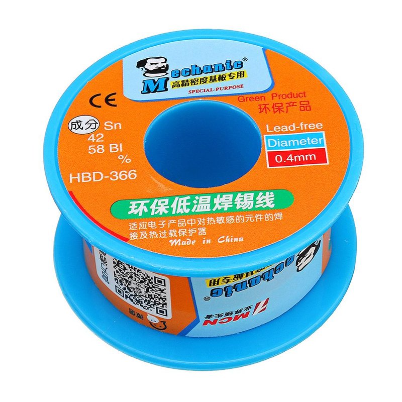 Hilo para Soldar Baja Temperatura sin Plomo MC HBD-366 0.4mm 100g