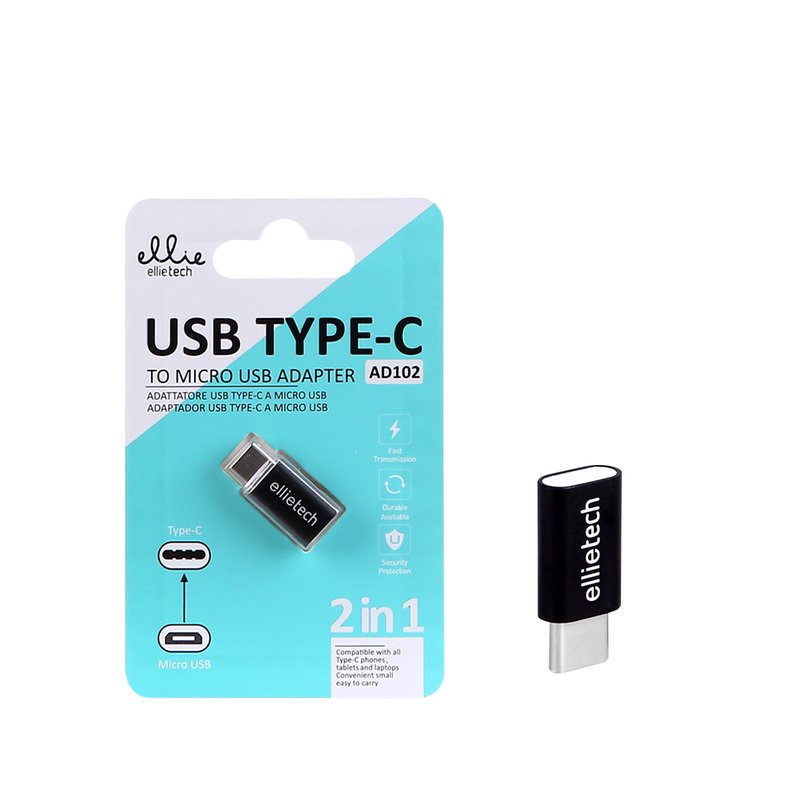 Ellietech AD102 Adaptador USB Tipo-C a Micro USB Metalico