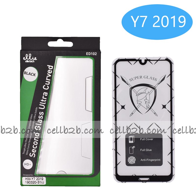 ED102 Protector Cristal para Huawei Y7 2019 Completo Full Glue Negro