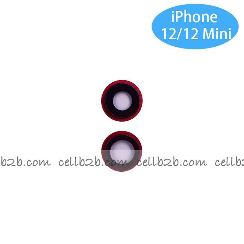 Set 2 Piezas Cristal Cámara + Marco para iPhone 12 / 12 Mini Rojo