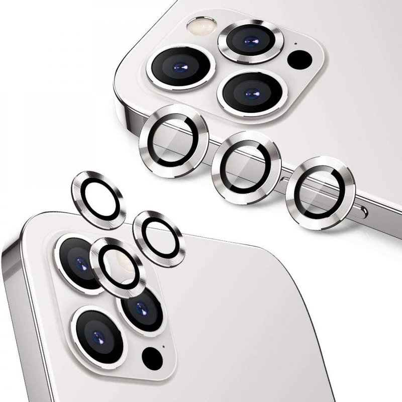 Set 3 Piezas Cristal Cámara + Marco para iPhone 12 Pro Max Blanco