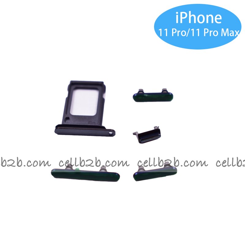Set 4 Piezas Porta-SIM + Teclado de Volumen, Encendido y Boton Vibración para iPhone 11 Pro / iPhone 11 Pro Max Negro