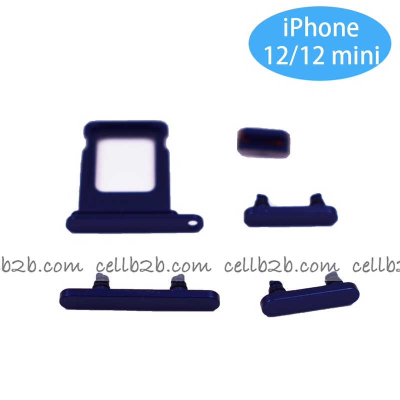 Set 4 Piezas Bandeja / Porta-SIM  + Teclado de Volumen, Encendido y Boton Vibración para iPhone 12 6.1 Azul