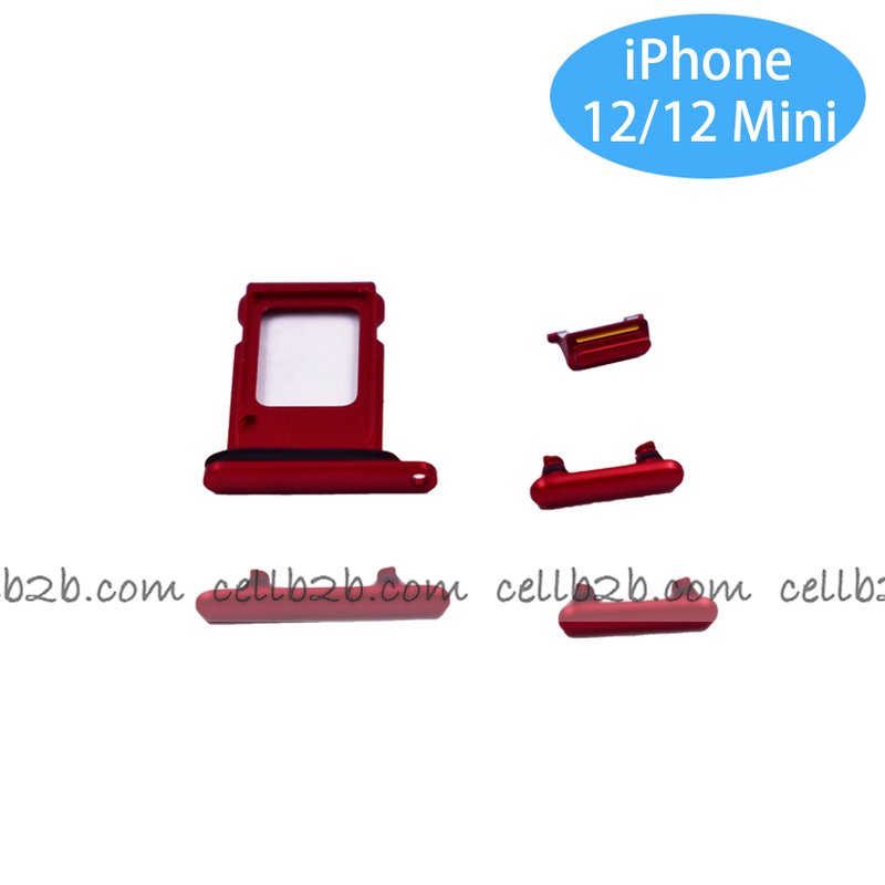 Set 4 Piezas Porta-SIM  + Teclado de Volumen, Encendido y Boton Vibración para iPhone 12 6.1 Rojo