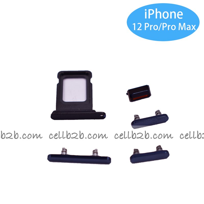 Set 4 Piezas Porta-SIM  + Teclado de Volumen, Encendido y Boton Vibración para iPhone 12 Pro 6.1 / 12 Pro Max 6.7 Azul