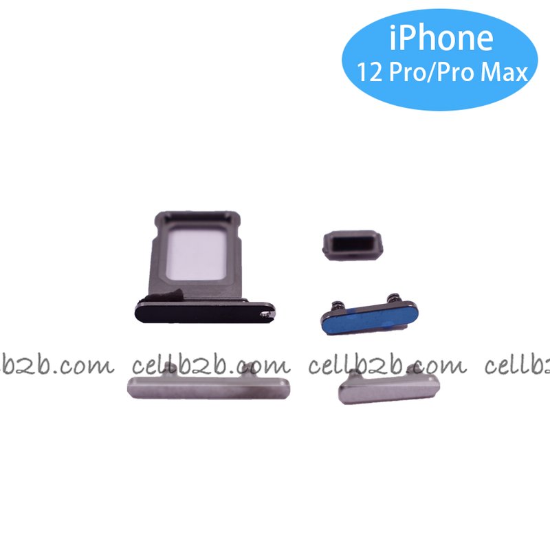 Set 4 Piezas Porta-SIM  + Teclado de Volumen, Encendido y Boton Vibración para iPhone 12 Pro 6.1 / 12 Pro Max 6.7 Blanco