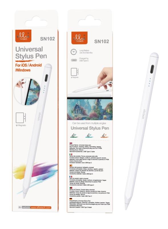 SN102 Lápiz Digital Universal Magnético para iOS / Android / Windows con Carga Tipo-C ellietech
