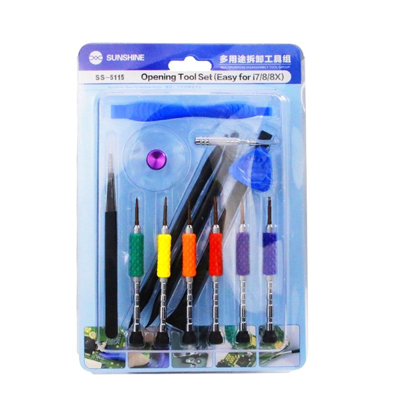 SUNSHINE SS-5115 Kit de 14 Herramientas de Apertura (Destornillador, Palanca, Ventosa, Pinzad de Precisión)