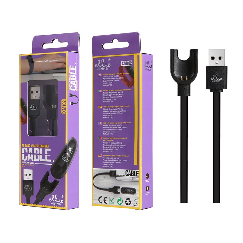 Ellietech XM102 Cable de Carga para Xiaomi Mi Band 3 Watch