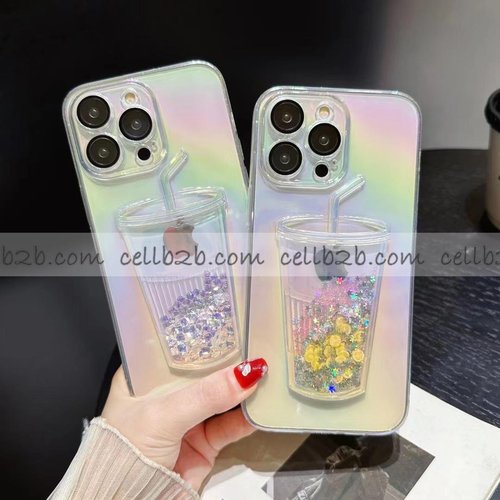 Funda Láser Con Forma de Taza Y Glitter Para iPhone 12 6.1