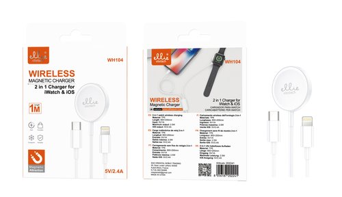 Ellietech WH104 Cargador Magnetico  Inalámbrico 2 en 1 para iWatch & iOS 1M