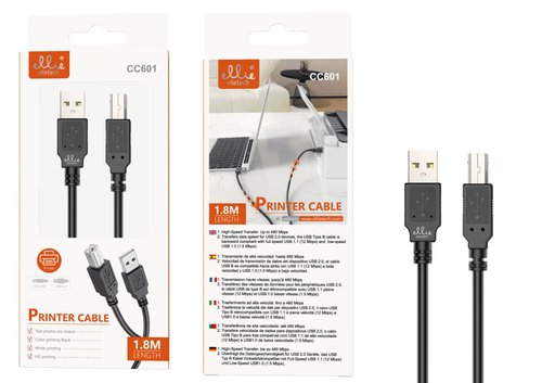 Ellietech CC601 Cable de Impresora USB Tipo-B 1.8M