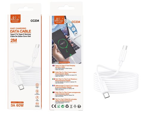 Ellietech CC234 Cable de Dato Tipo-C a Tipo-C Carga Rápida 2M 60W