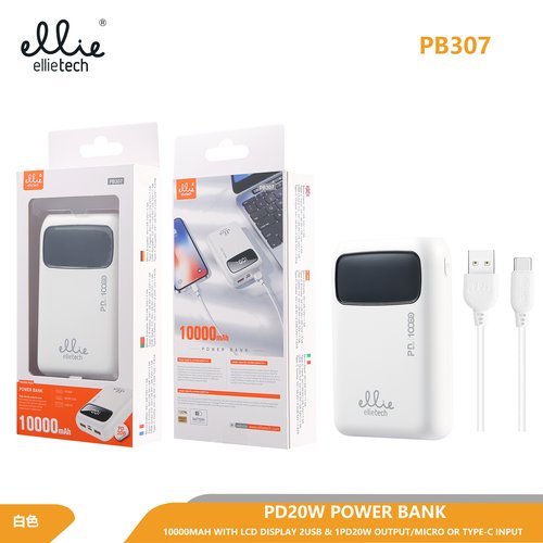 Ellietech PB307 Bateria Portatil con Display 2USB 1PD 20W 10000mAh