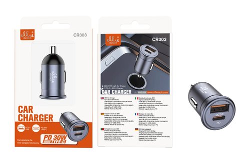 Ellietech CR303 Cargador Del Coche 1USB 1Tipo-C PD30W