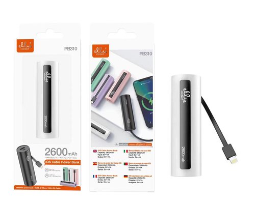 Ellietech PB310 Bateria Externa 2600mAh Portatil con cable iOS Lightning 5V 1A