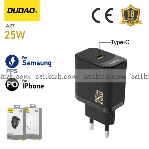 *Cargador de 25W compatible con Samsung PPS y Apple PD, color Negro – DUDAO A27