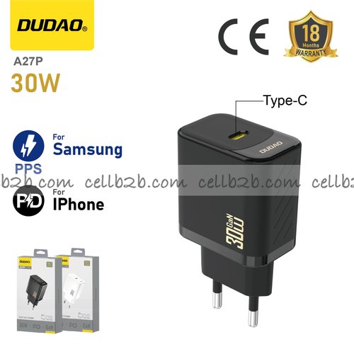 *Cargador Type-C 30 W compatible con Apple PD y Samsung PPS, negro – DUDAO A27P