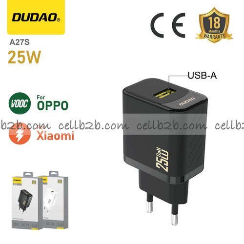 *Cargador USB 25 W, compatible con OPPO y Xiaomi, negro – DUDAO A27S