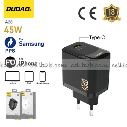 *Cargador Type-C 45 W GaN, compatible con Samsung PPS y Apple PD, para móvil, tablet y portátil, negro – DUDAO A28