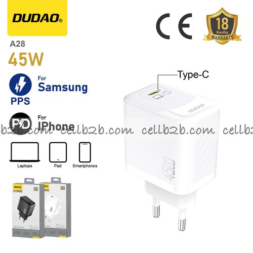 *Cargador Type-C 45 W GaN, compatible con Samsung PPS y Apple PD, para móvil, tablet y portátil,  blanco – DUDAO A28