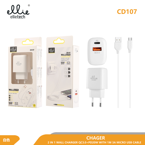 Ellietech CD107 Cargador para Micro USB PD/QC 3.0