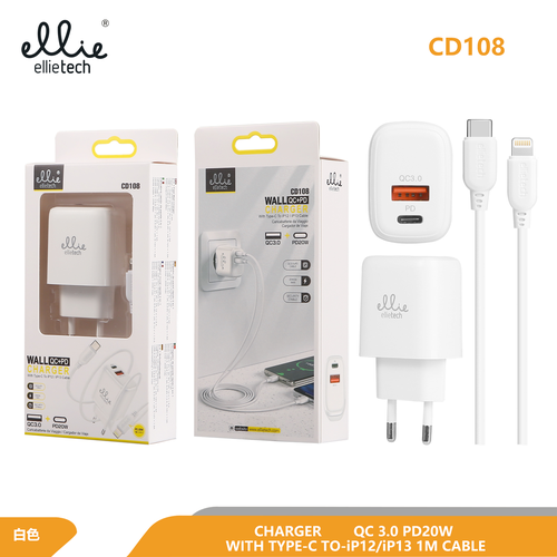 Ellietech CD108 Cargador para iPhone iOS PD/QC 3.0