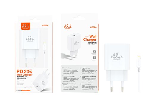 Ellietech CD324 Cargador Tipo C con Cable Lightning PD 20W