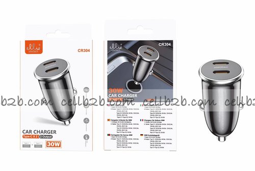 Ellietech CR304 Cargador de Coche con 2 Puertos de Tipo C
