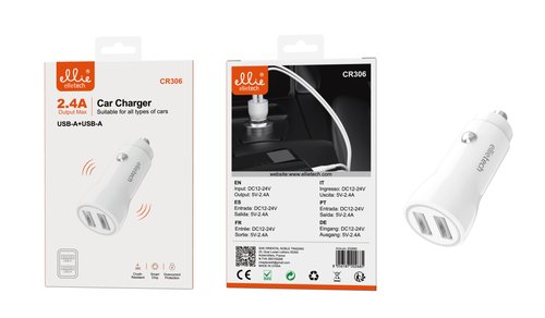 Ellietech CR306 Cargador de Coche con 2 Puertos de USB-A