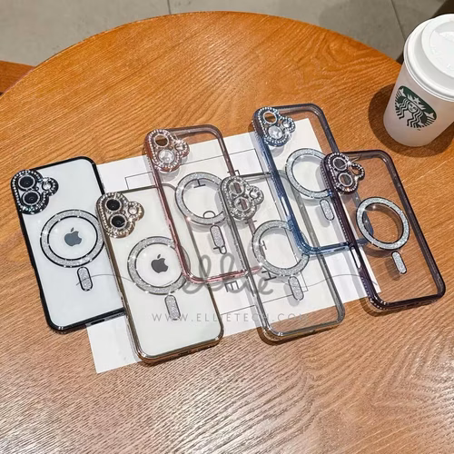 Funda MagSafe con Marco Cromado con Diamante para iPhone 17 Pro Max