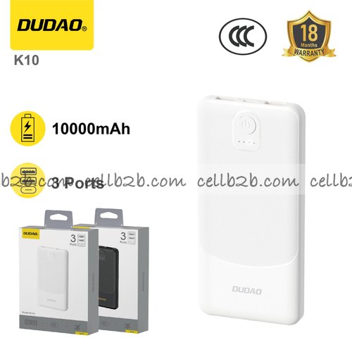 *Power bank 10000mAh, doble USB, compatible y apto para avión  blanco – DUDAO K10